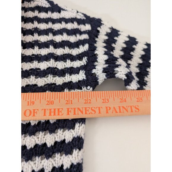 LOFT Stripe Crochet Knit Sweater Womens Size Large Blue White Nautical Casual - Picture 9 of 10